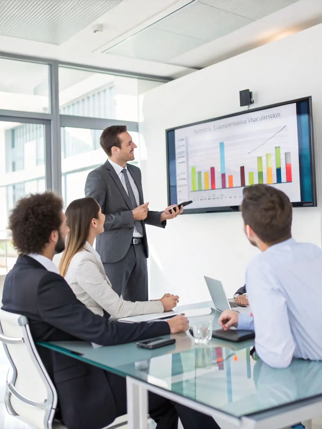 An Indian business leader confidently presenting data insights to a team, highlighting improved decision-making skills.