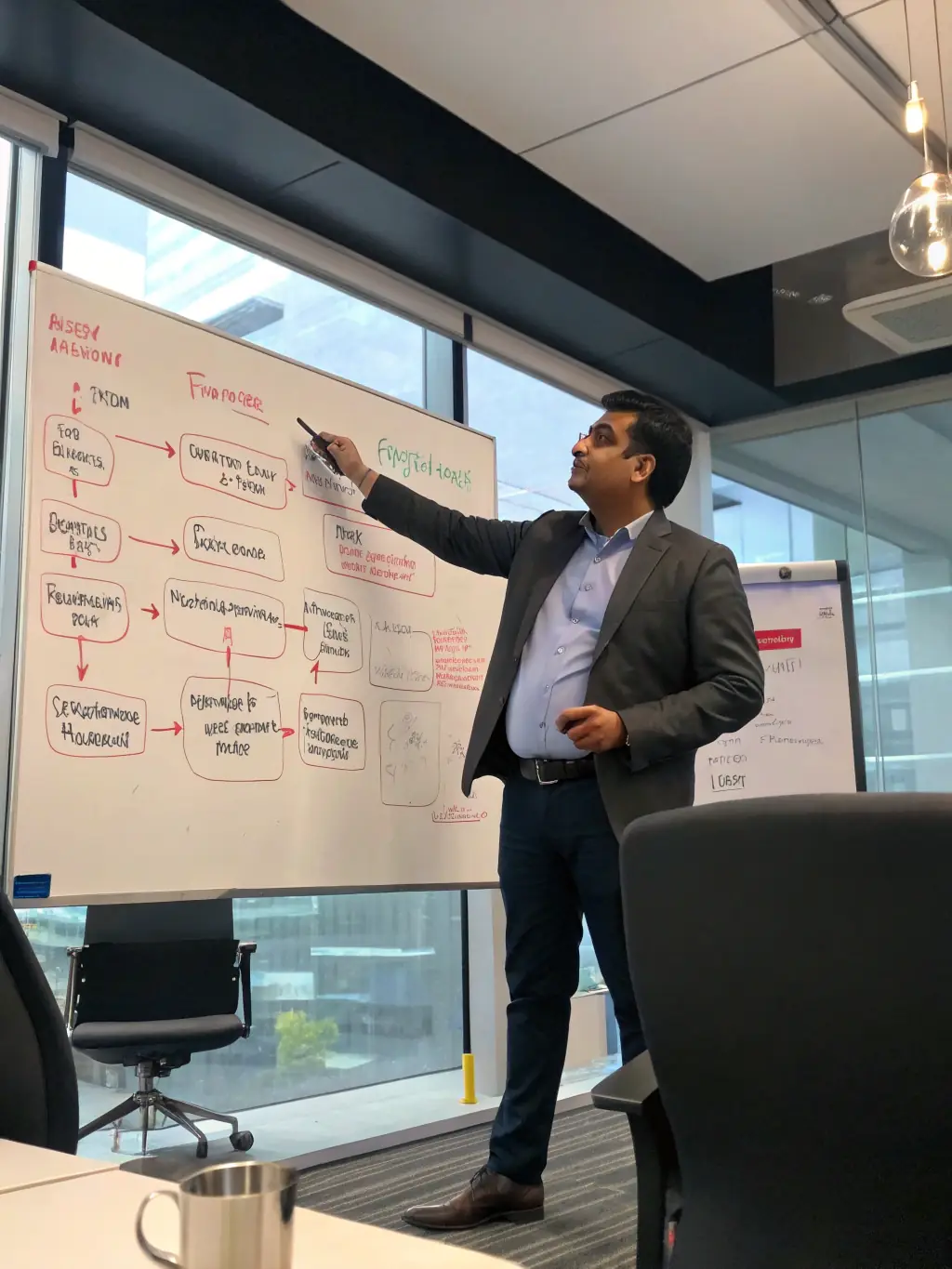 An Indian entrepreneur successfully pitching a business idea, showcasing enhanced presentation and leadership skills.