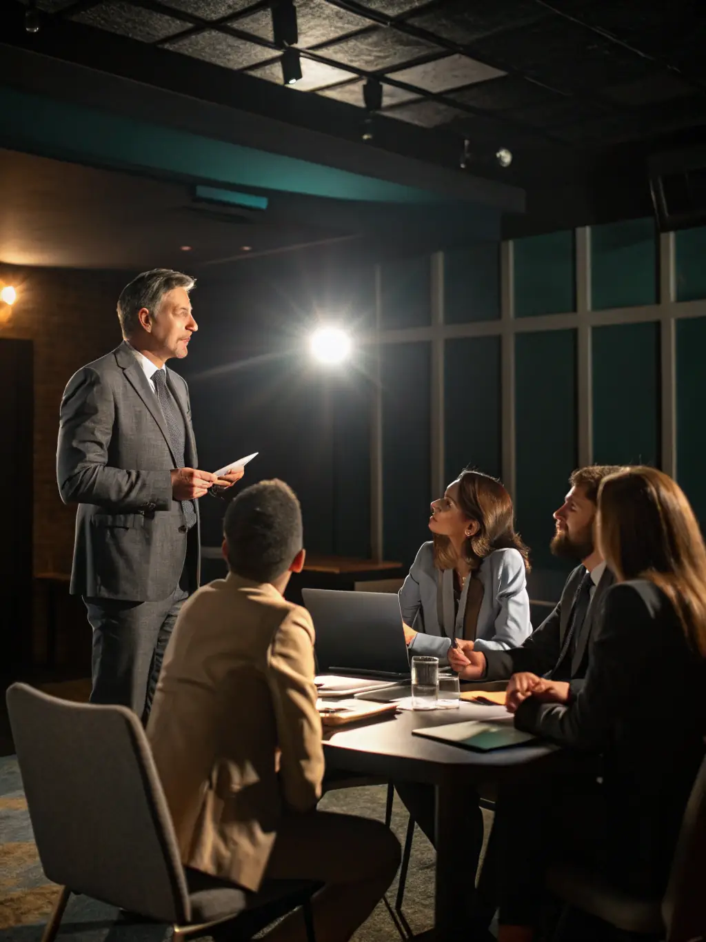 A professional Indian business coach leading a workshop on effective communication skills, with participants actively engaged in role-playing exercises.